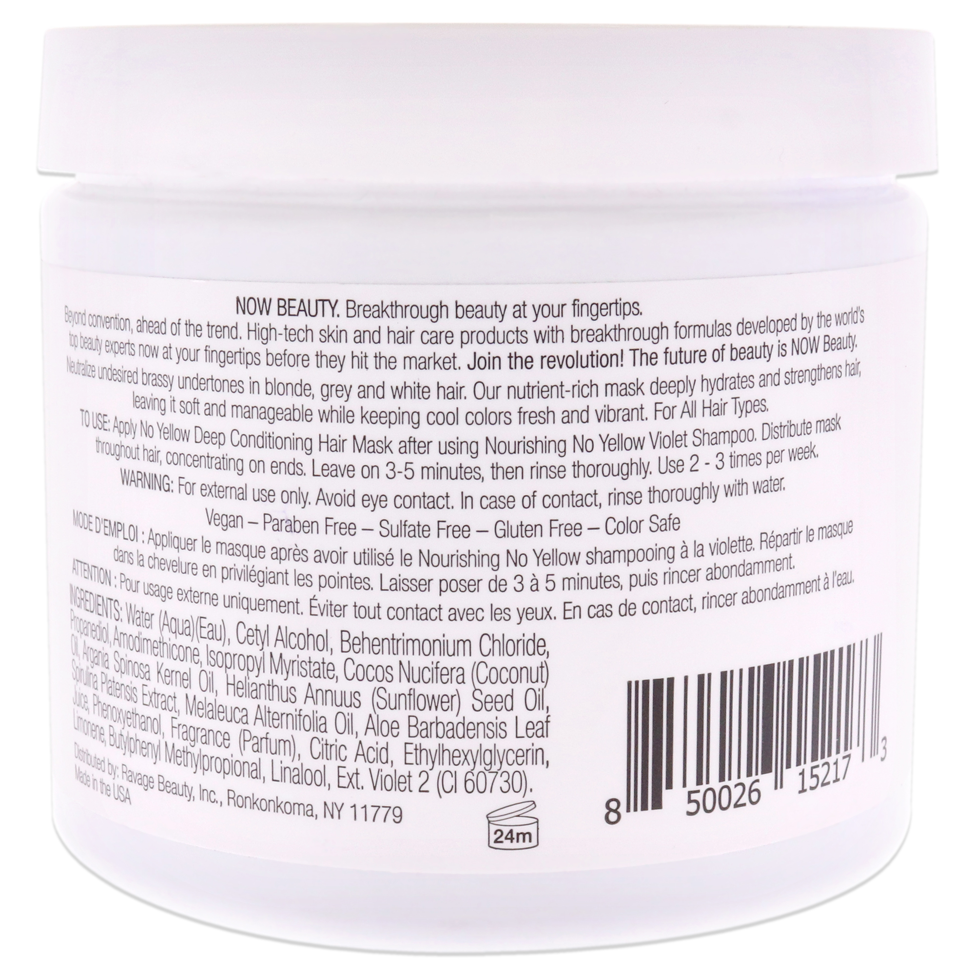 Foto 3 pulgar | Mascarilla Capilar Now Beauty Ultra Hydrating No Yellow Unisex 500 Ml - Venta Internacional.