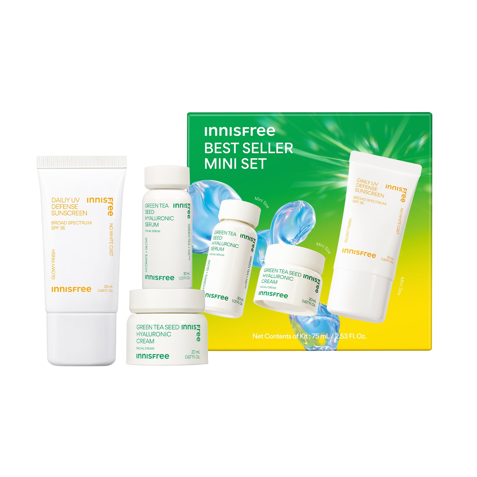 Miniset Innisfree Hydrate + Protect: Sérum Coreano, Crema Y Protector Solar - Venta Internacional.