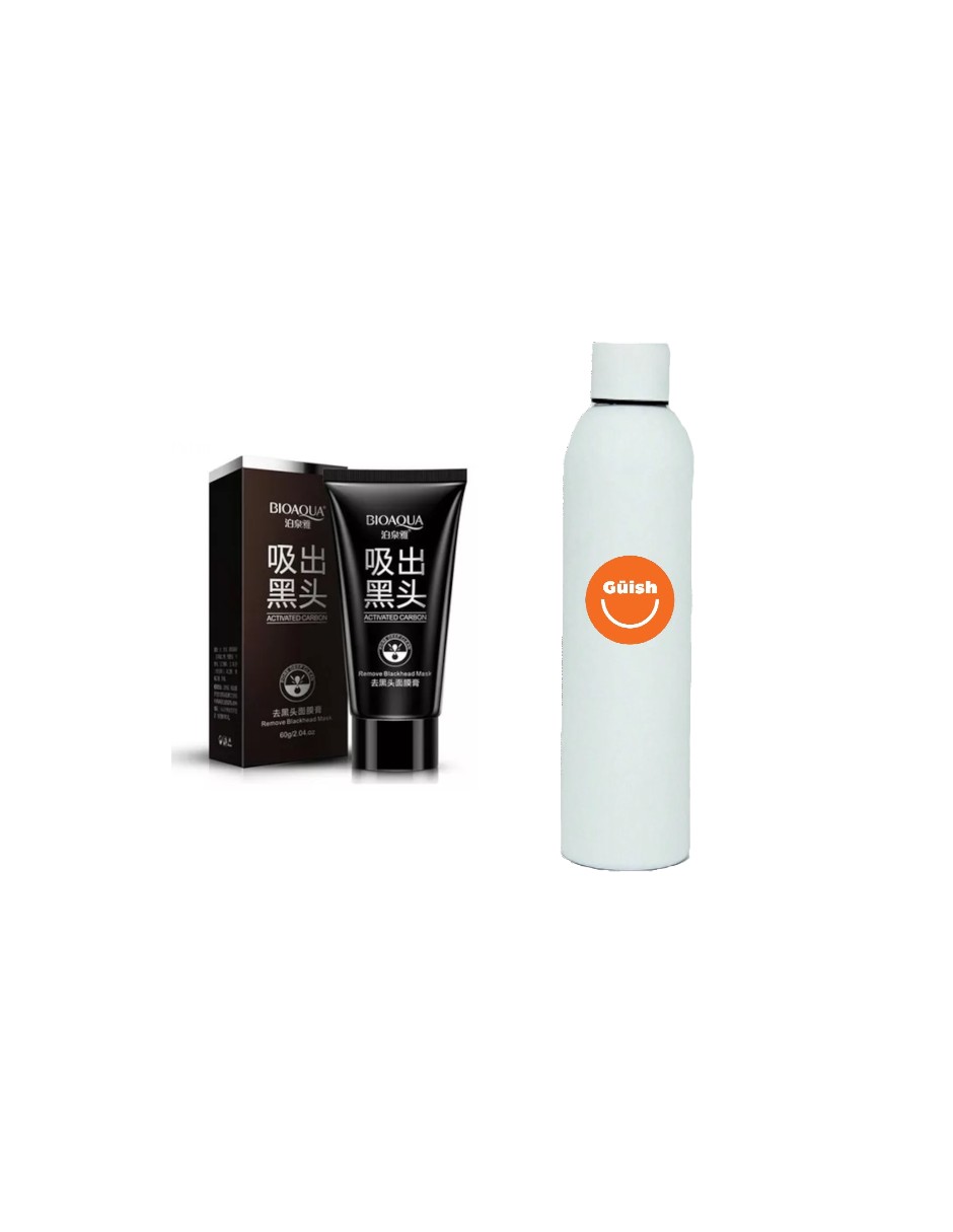 Mascarilla Negra De Carbón Activado + Termo De Agua Güish