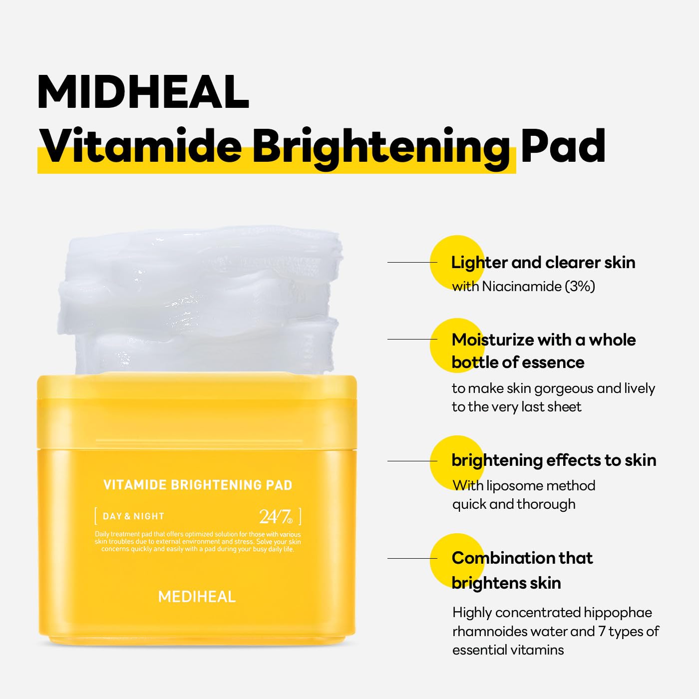 Foto 5 pulgar | Almohadillas De Tóner Mediheal Vitamide Brightening 100 Pastillas Veganas - Venta Internacional.