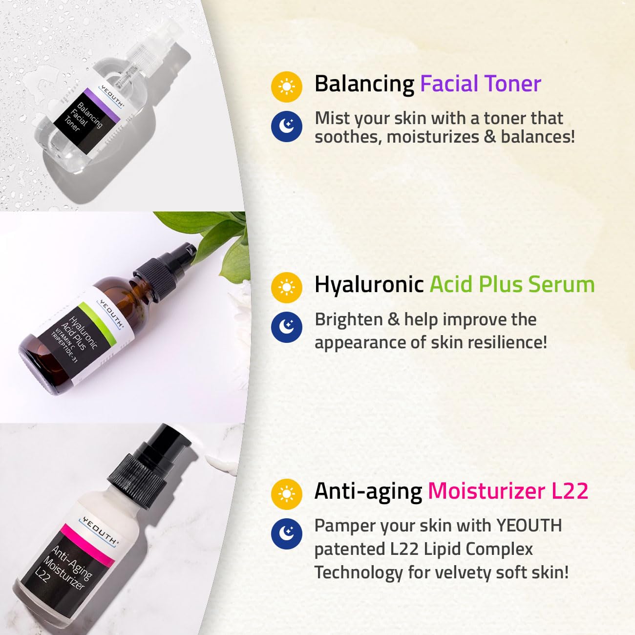 Foto 5 pulgar | Set De Cuidado De La Piel Yeouth, Sérum De Ácido Hialurónico Con Vitamina C, 3 Unidades - Venta Internacional.
