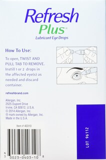 Foto 2 | Lubricante Eye Drops Refresh Plus Alivio Duradero 100 Ampollas - Venta Internacional.