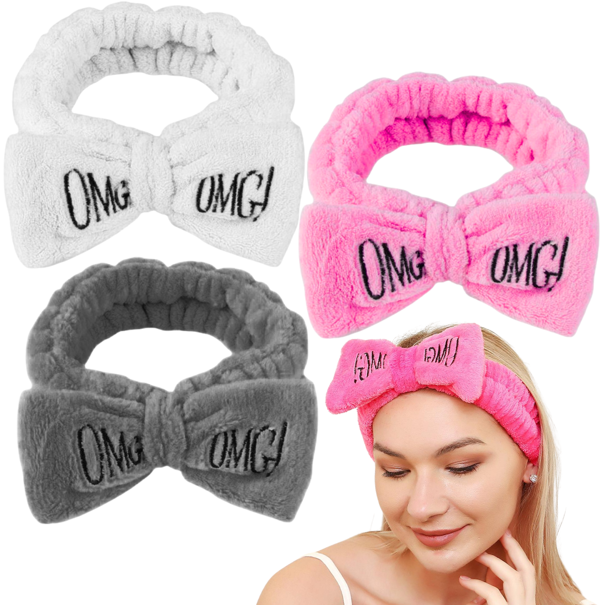 Trio Bandas Diadema De Spa Moño Suave Omg Skin Care