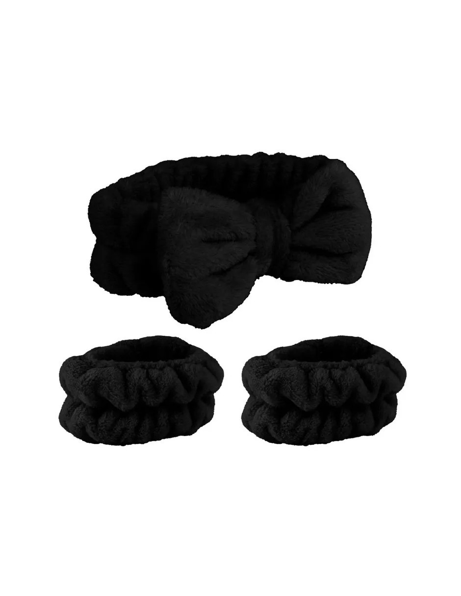 Foto 2 pulgar | Kit Diadema Y Muñequeras Skincare Negro Liso