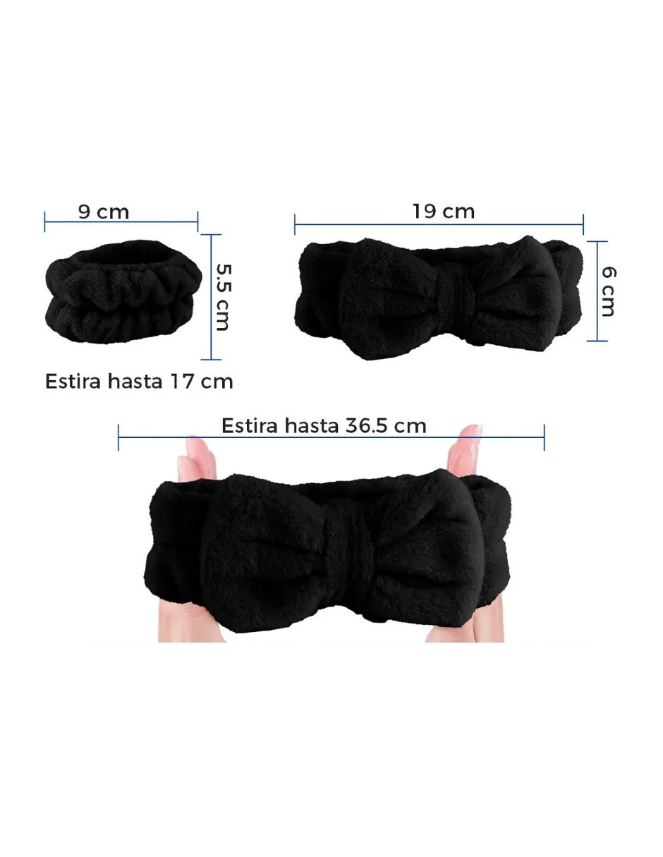 Foto 2 | Kit Diadema Y Muñequeras Skincare Negro Liso