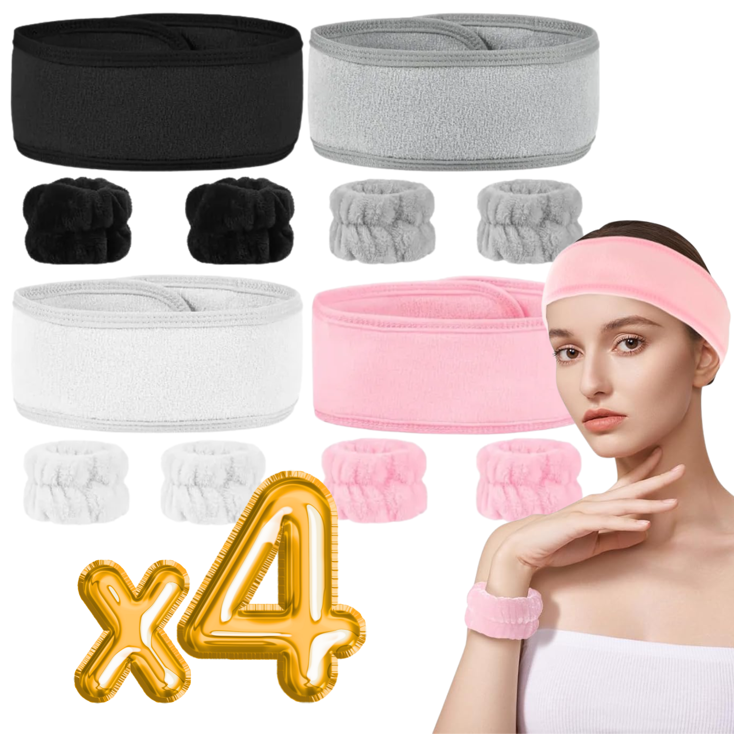 Foto 1 | 4 Set Banda Diadema Velcro De Spa Con Muñequeras Limpieza Facial