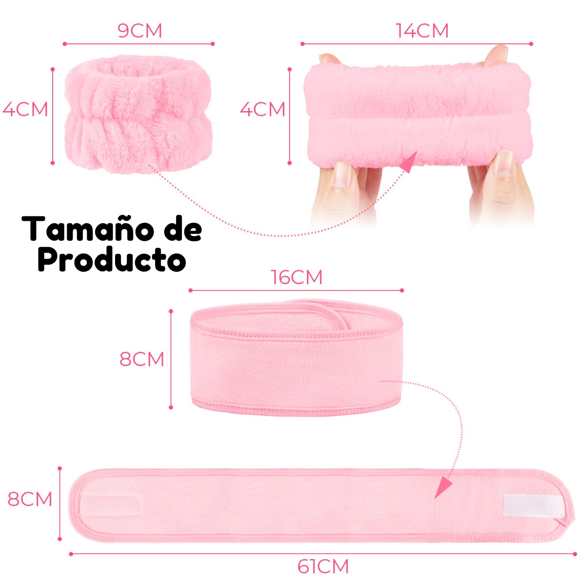 Foto 2 | 4 Set Banda Diadema Velcro De Spa Con Muñequeras Limpieza Facial