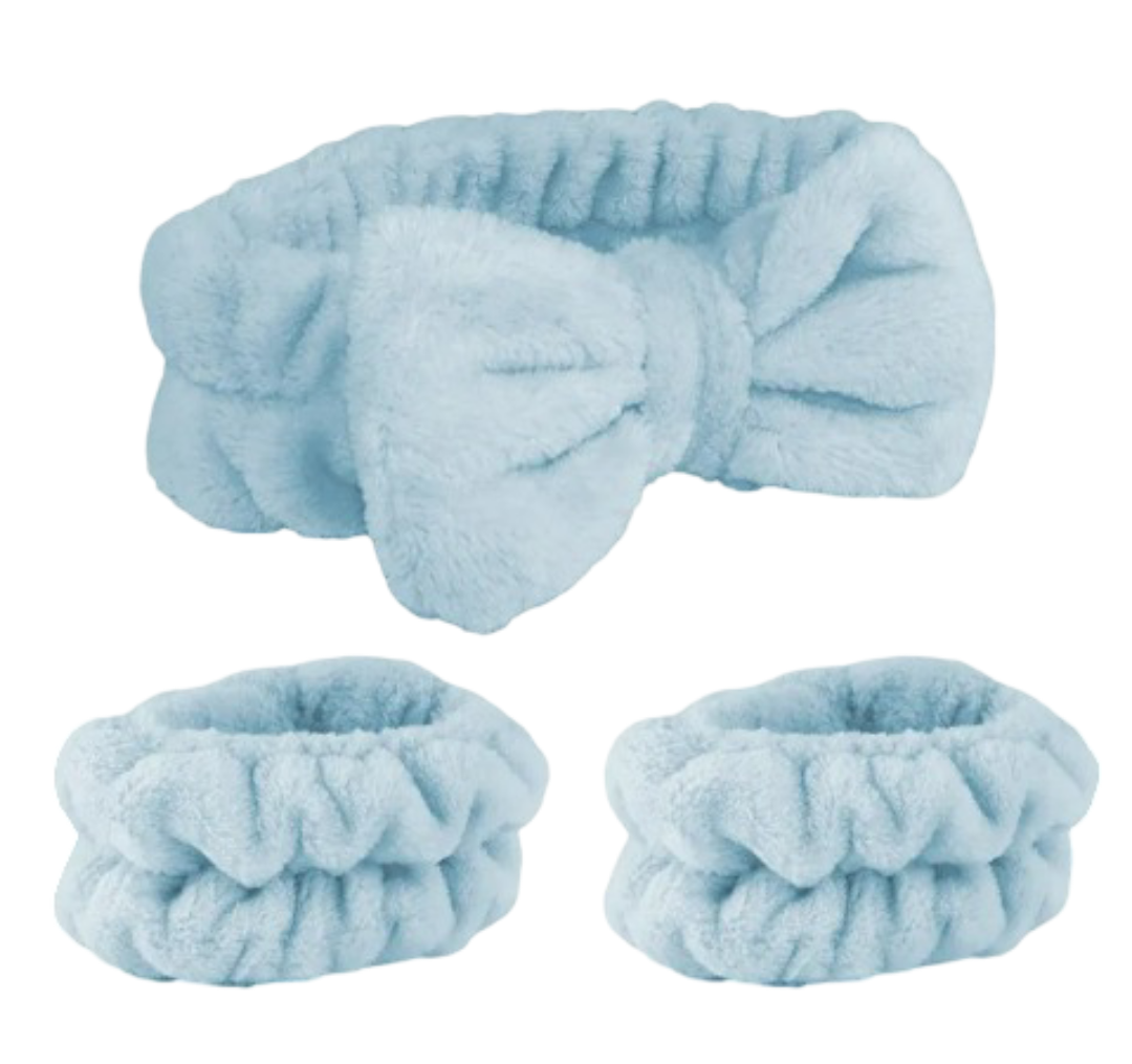 Xtellar Kit Spa En Casa: Diadema Y Muñequeras De Microfibra Para Cuidado Facial Y Maquillaje  Diseño Elegante En Az