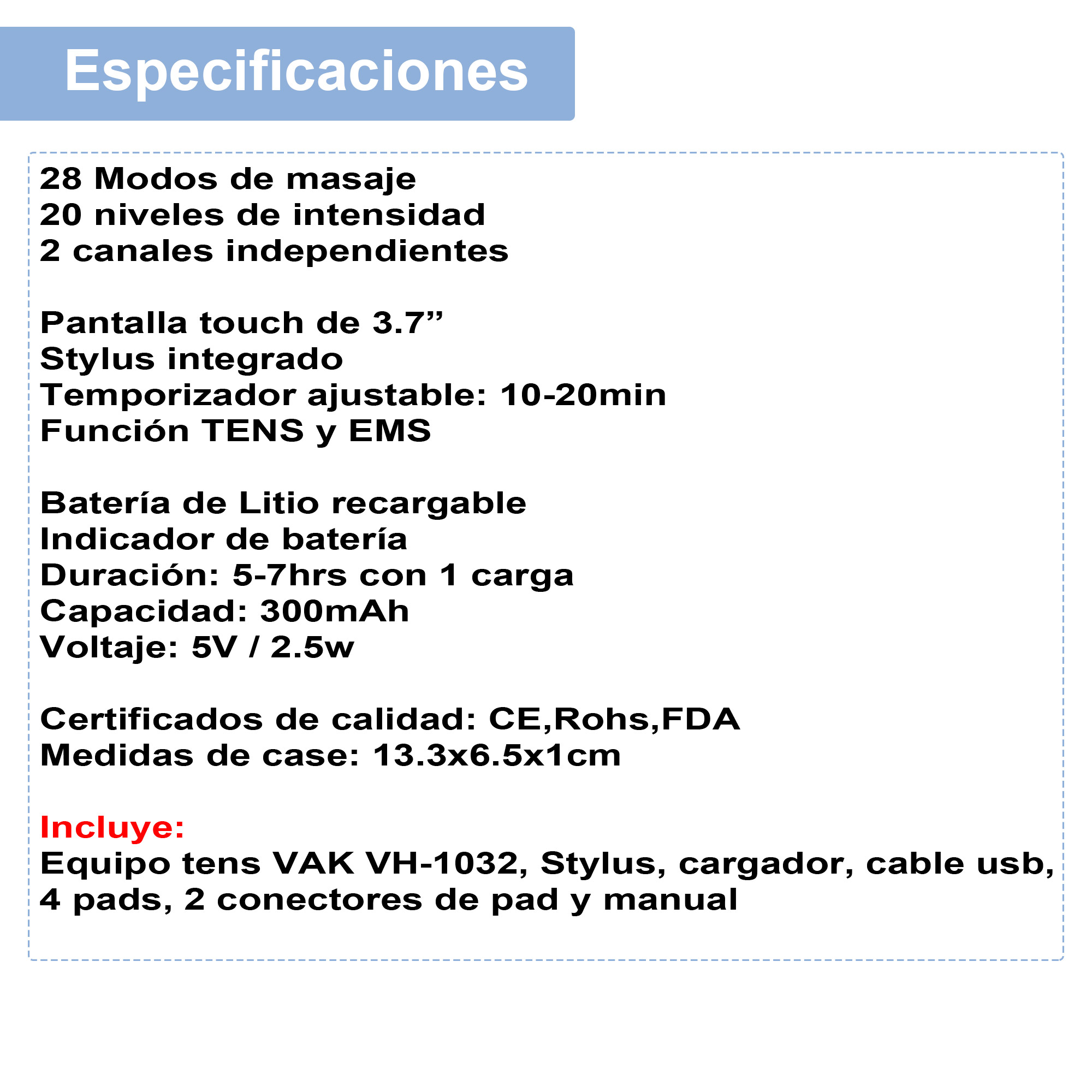 Foto 4 pulgar | Electro Estimulador VAK 1032 Tens 28 Modos Masaje Recargable