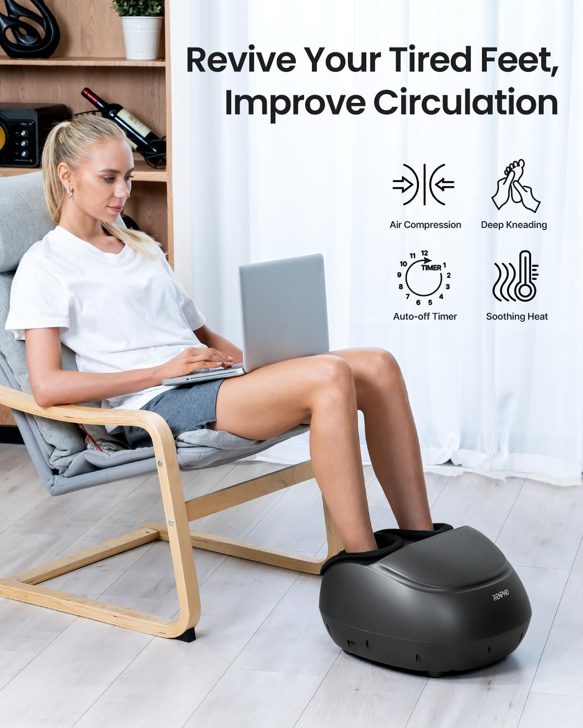 Foto 3 pulgar | Máquina Masajeadora De Pies Renpho Con Calor Shiatsu White - Venta Internacional.