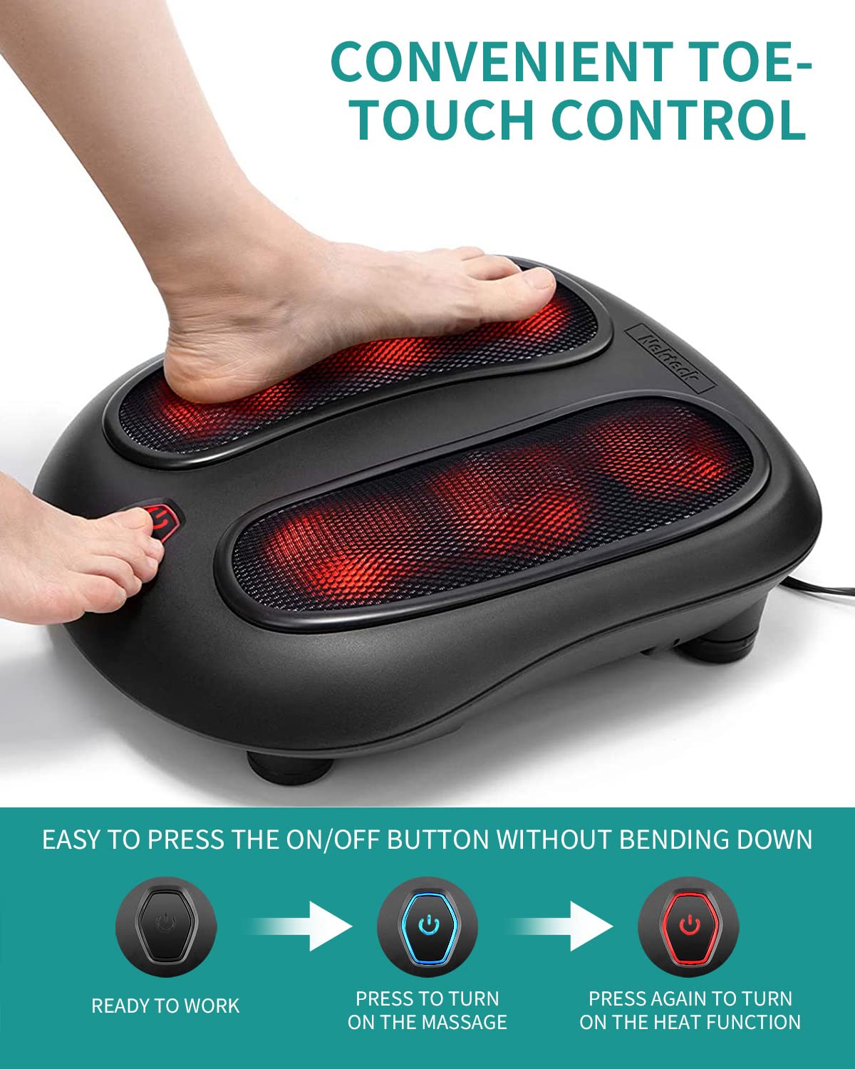 Foto 4 pulgar | Masajeador de Pies Nekteck Shiatsu con Calefacción Eléctrica y Heat Black - Venta Internacional