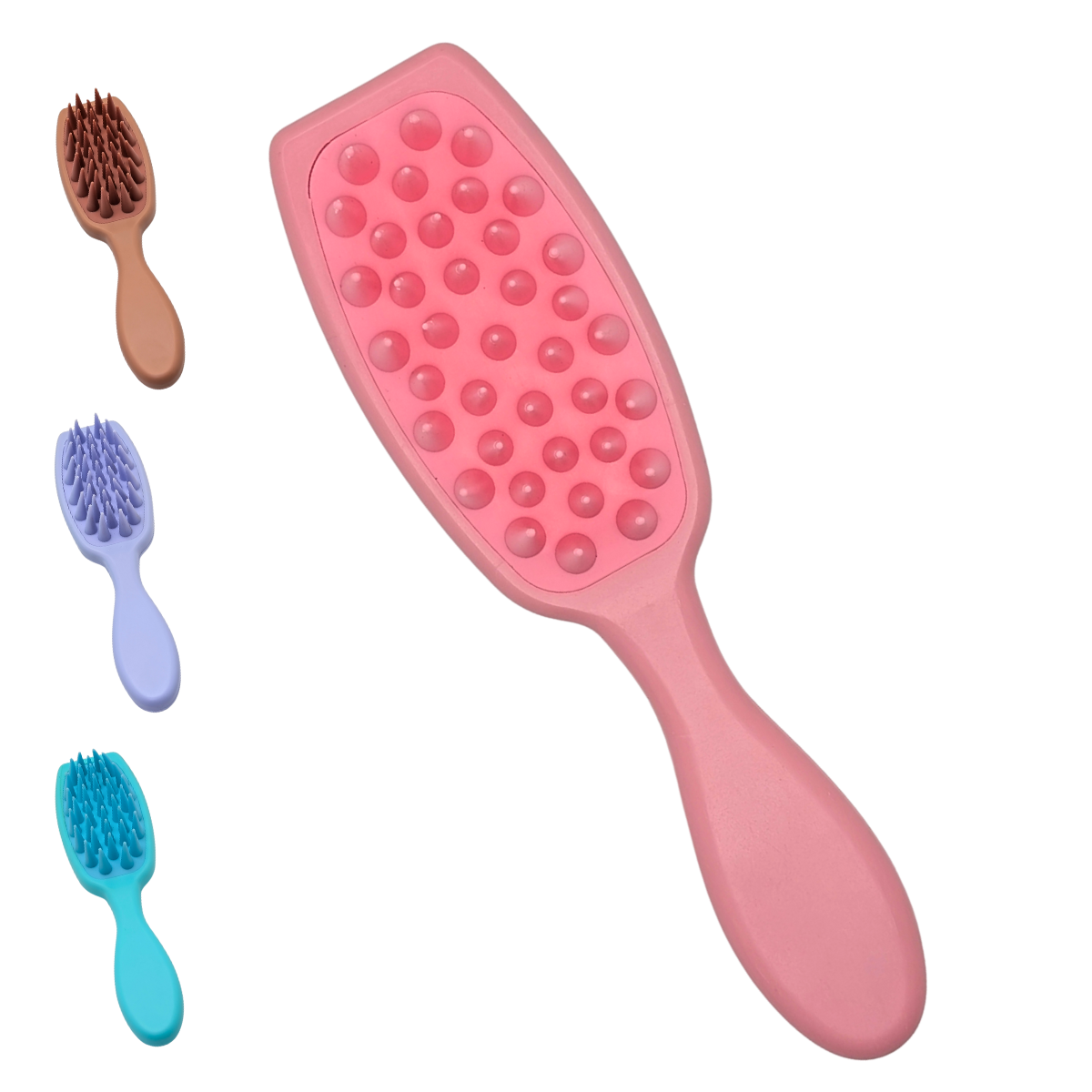 Cepillo Masajeador Capilar De Silicona Rosa, Ducha O Seco