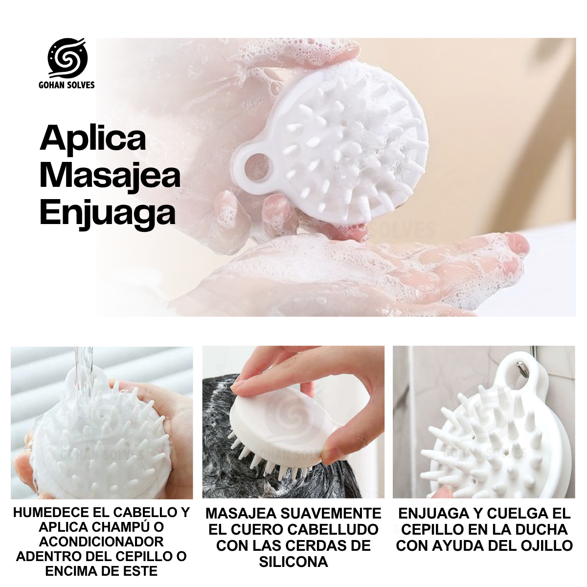 Foto 5 | Cepíllo Masajeador Capilar De Silicona Para Ducha Y En Seco: Circulación  Limpieza Profunda  Todo Tipo Cabello