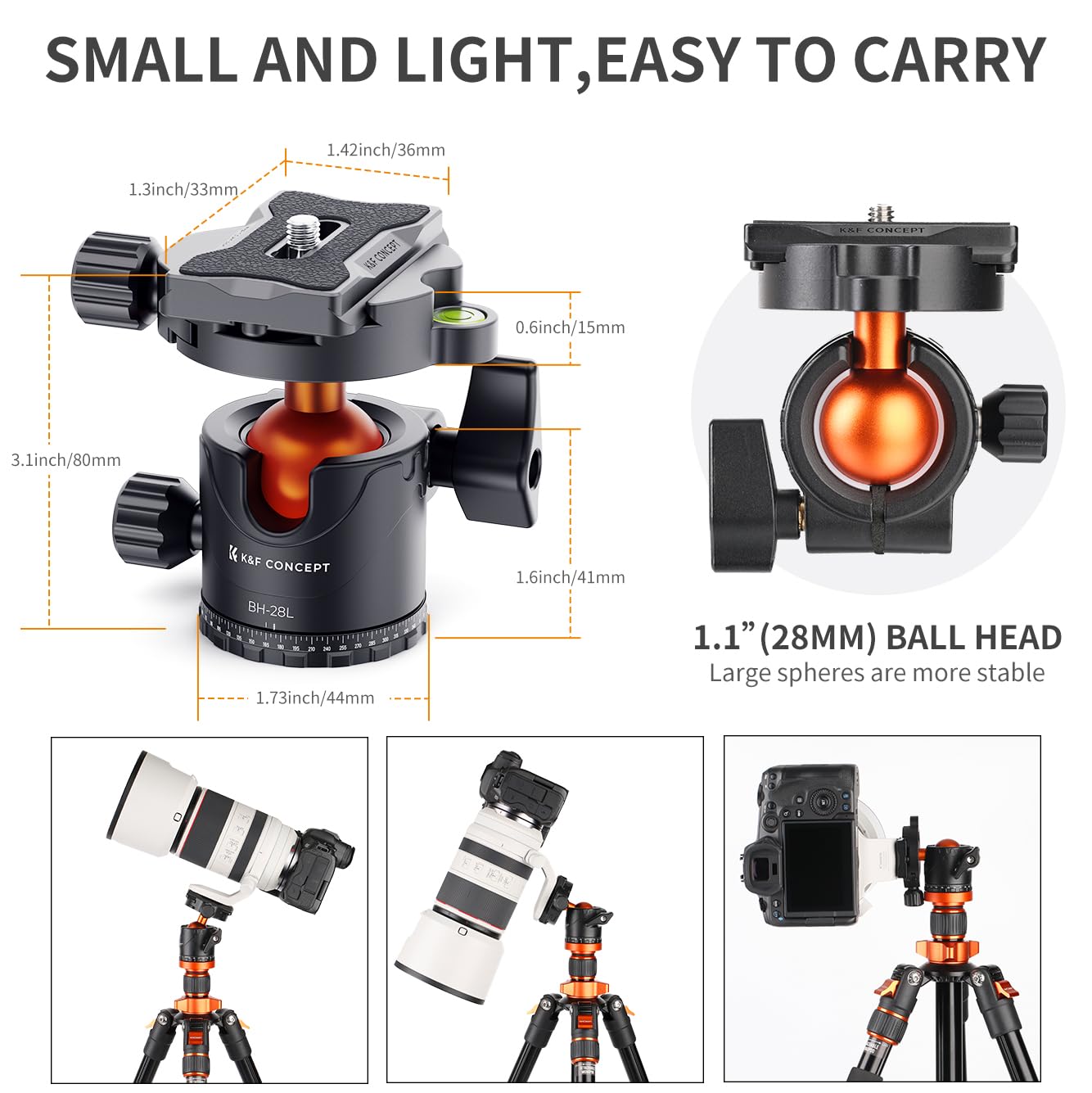 Foto 2 | Trípode K&f Concept Professional De 28 Mm Con Cabeza Esférica De Metal Que Gira 360 Grados, Panorámi - Venta Inter