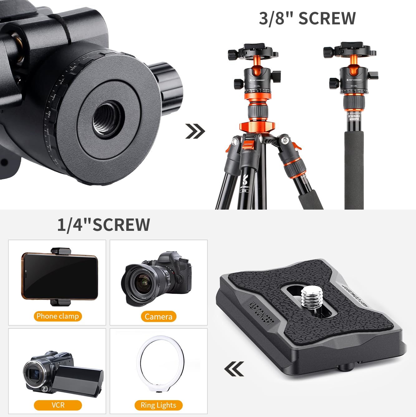 Foto 5 pulgar | Trípode K&f Concept Professional De 28 Mm Con Cabeza Esférica De Metal Que Gira 360 Grados, Panorámi - Venta Inter