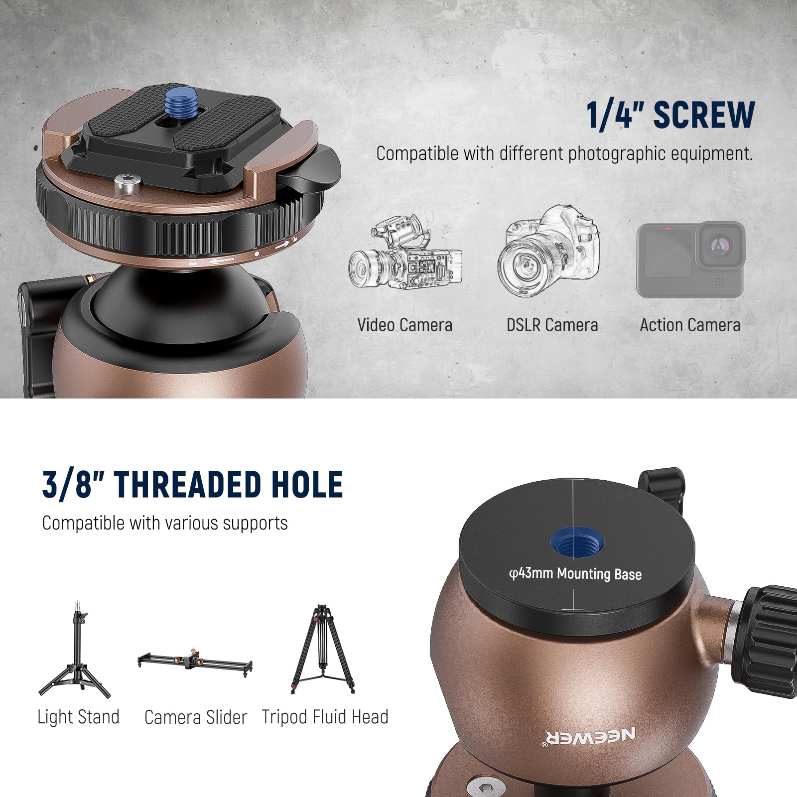 Foto 6 pulgar | Adaptador de Montaje con Cabezal Esférico para Trípode Neewer Gm32- Venta Internacional