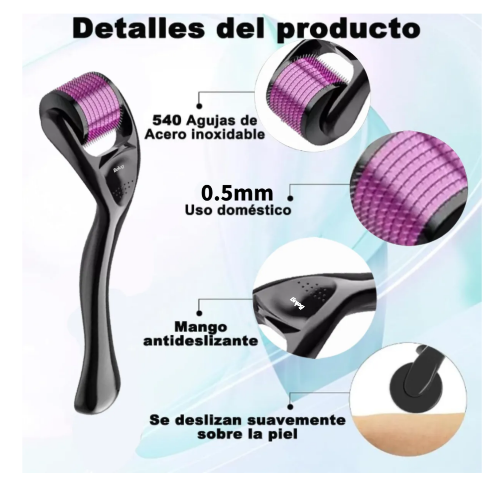 Foto 3 | 2pzs Dermaroller Facial Para Regenerador Colágeno 0.3+0.5mm Belug,  Negro Violeta
