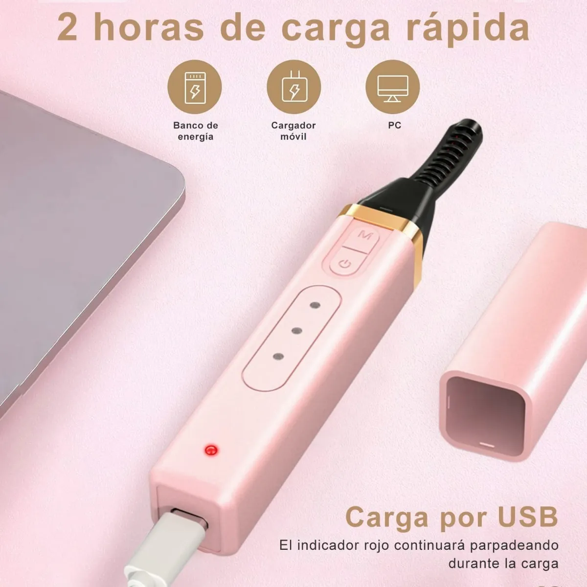 Foto 3 pulgar | Rizadores Malubero De Pestañas Eléctrica Recargable Por USB Rosa