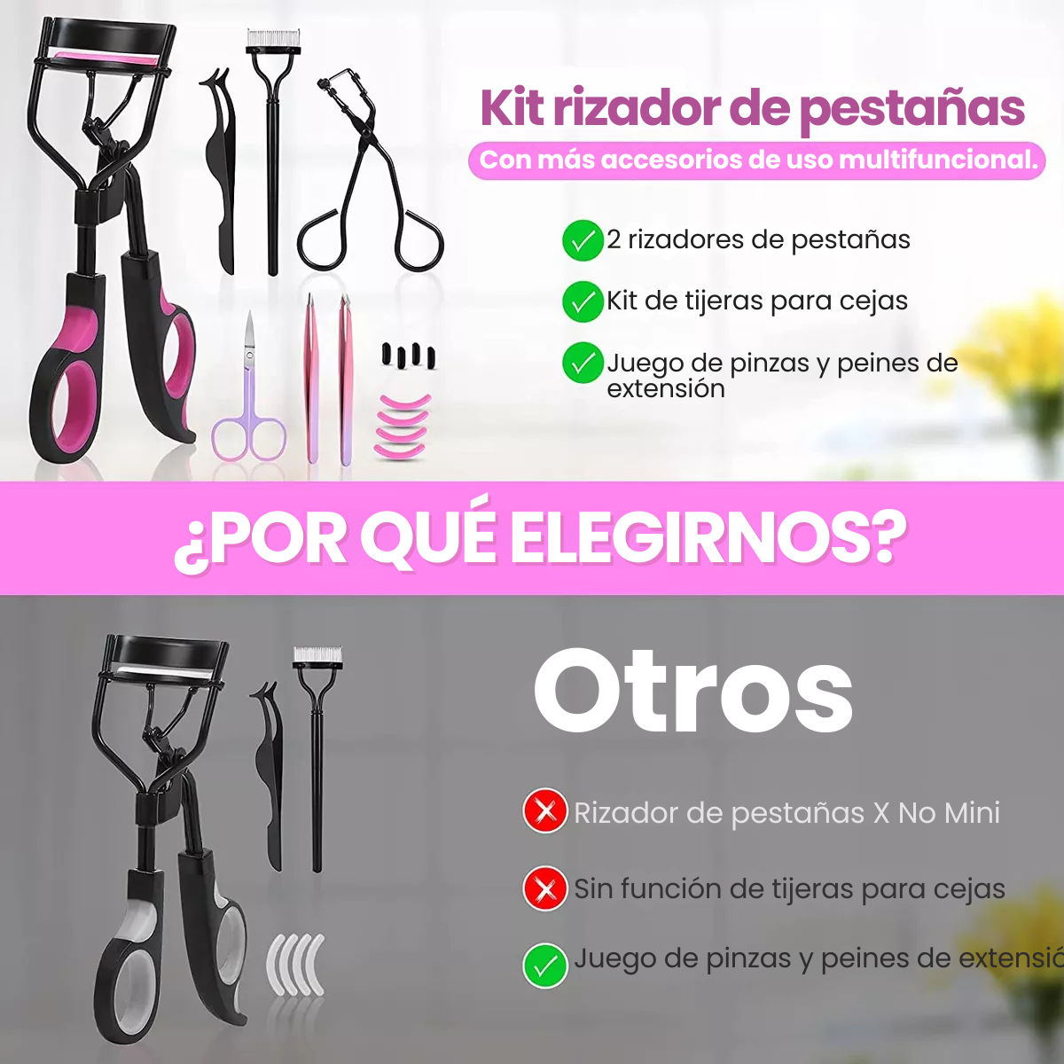 Foto 3 pulgar | Kit Rizador Pestañas Enchinador Set Con Tira Pinzas Peine