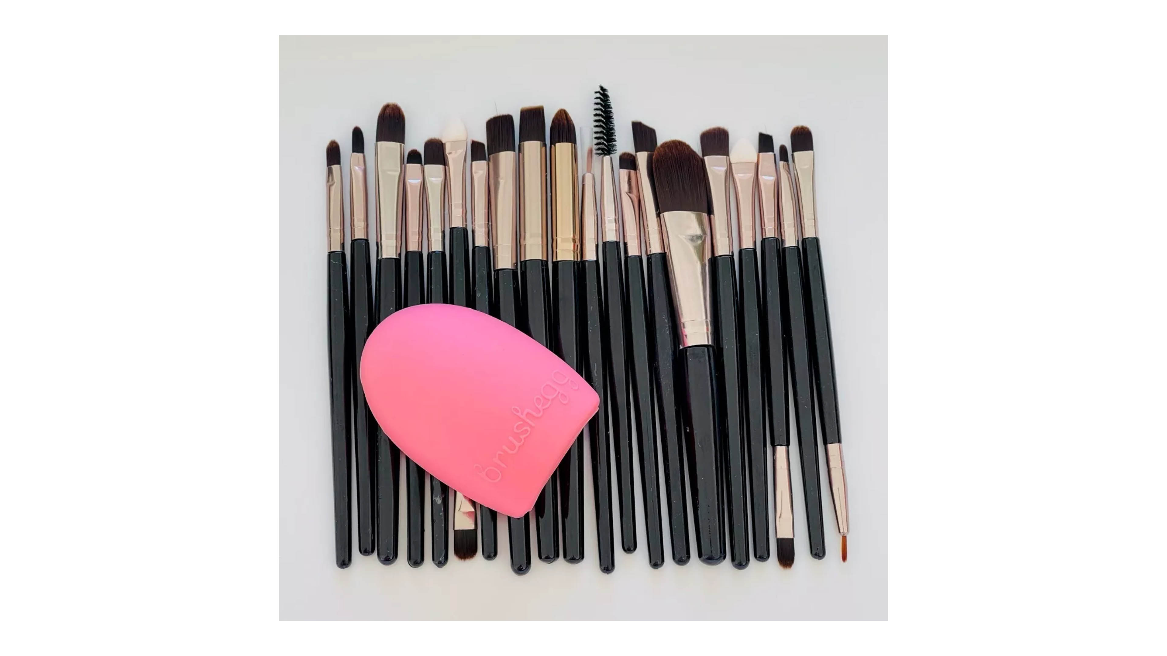 Set de Brochas para Maquillaje Compraymas color Negro 20 Piezas + 1 Limpiabrochas