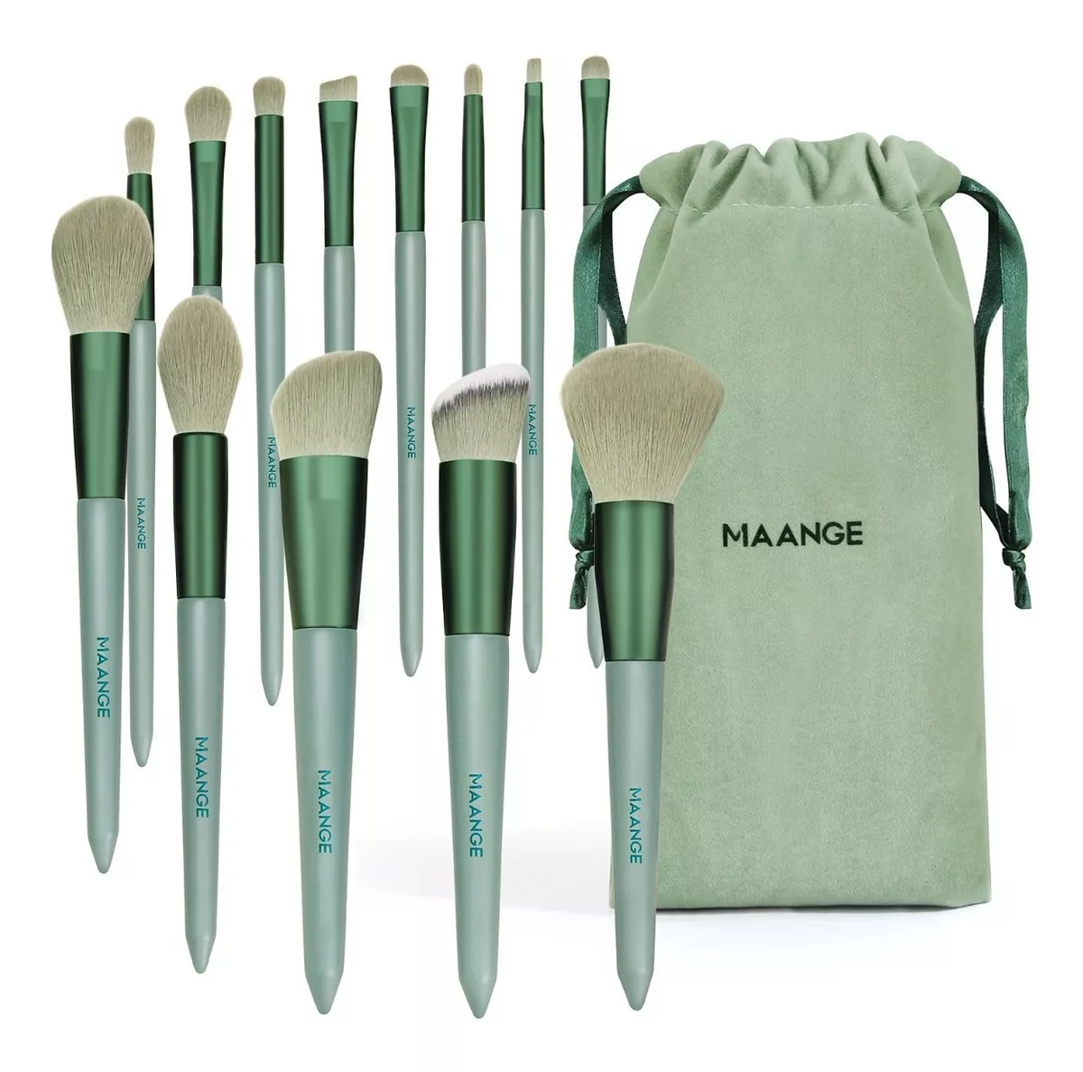 Brochas de Maquillaje Profesional Maange Verde 13 Piezas