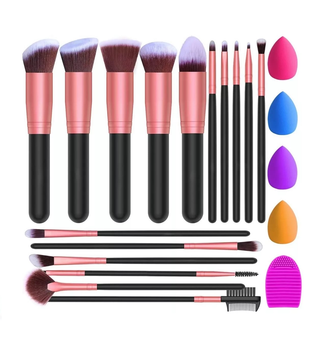 Brochas de Maquillaje BELUG Kit con Esponja Profesional Rosa Negro 16 Piezas $809