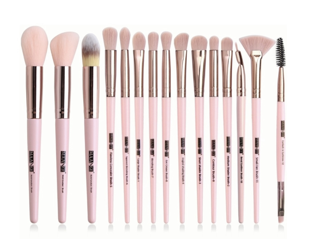 Brochas de Maquillaje Funbu color Rosa Set de Brochas para Maquillaje 15 PZAS