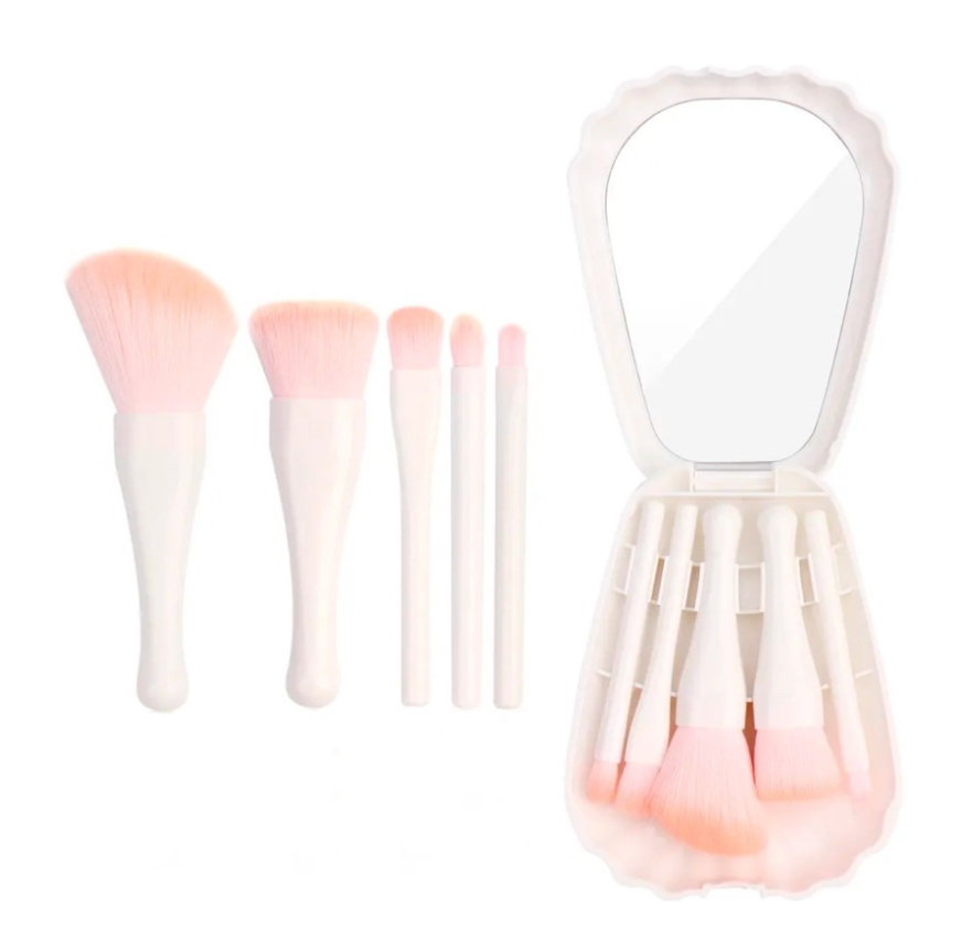 Set de Brochas para Maquillaje con Espejo Estuche Concha Funbu color Blanco 6 Piezas