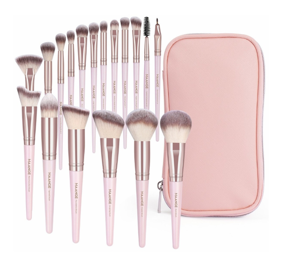 Brochas de Maquillaje Maange Rosa con Estuche 18 Piezas