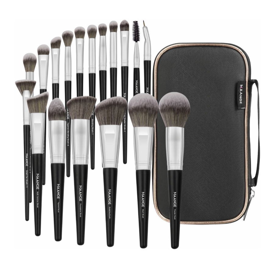 Brochas de Maquillaje con Estuche Maange Negro 18 Piezas