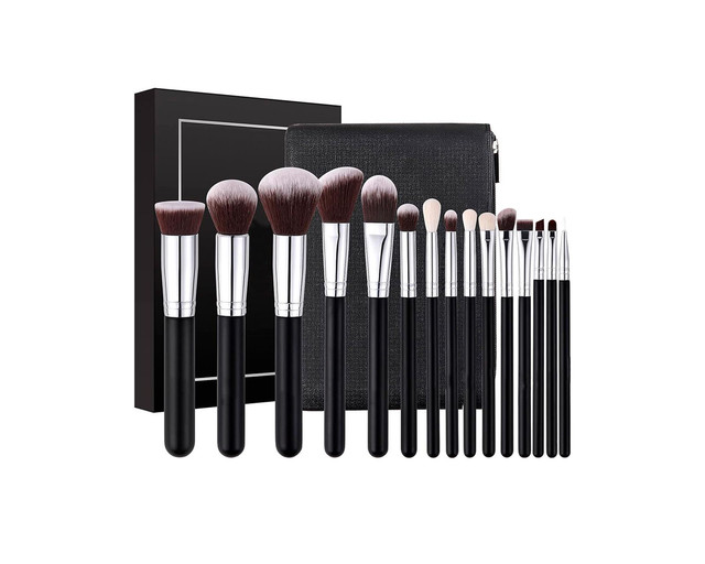 Brochas para Maquillaje Frutivegie Punta Blanca Negras 16 Piezas