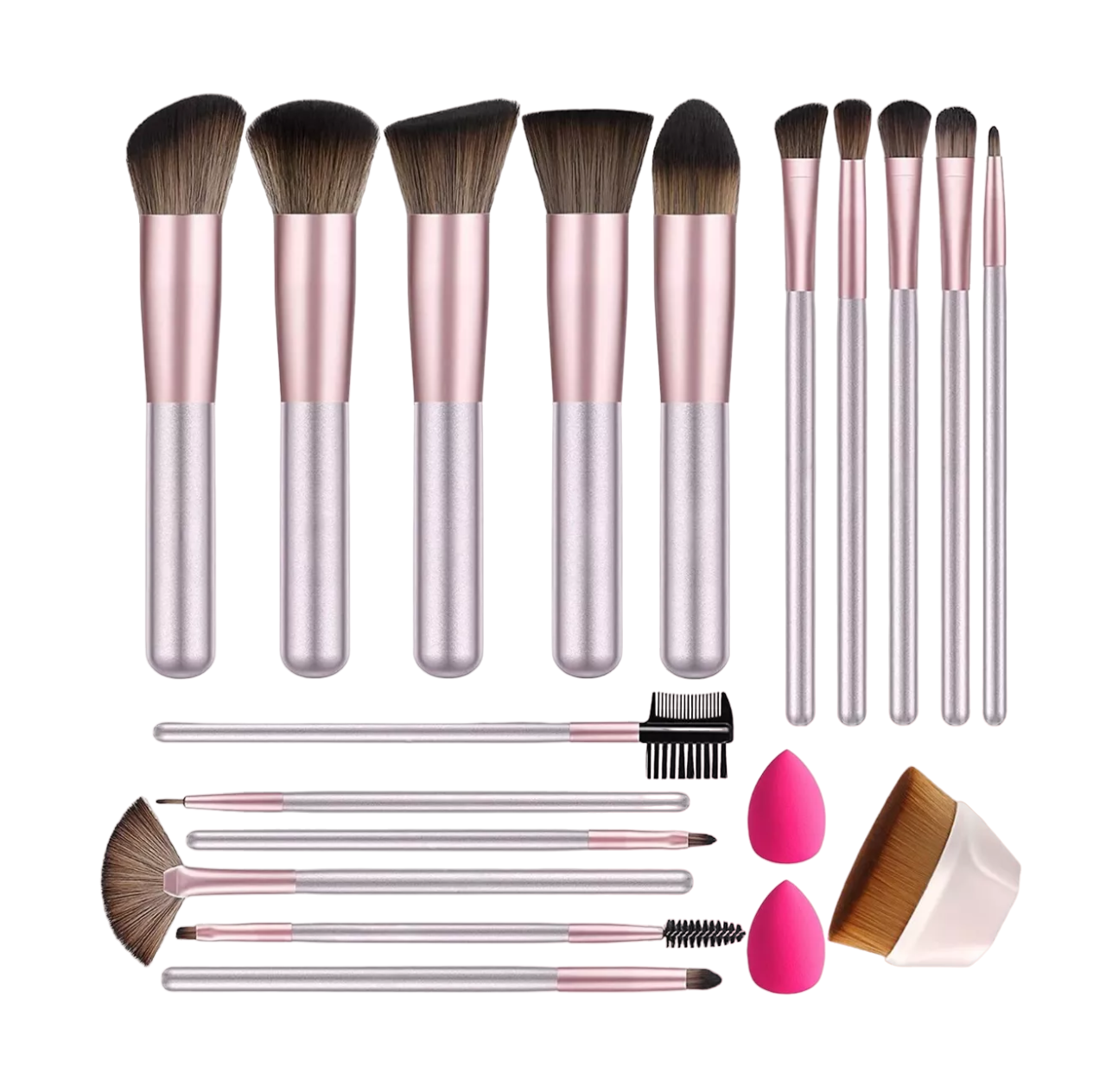 Kit Brochas de Maquillaje + Esponja Belug Rosa 19 Piezas