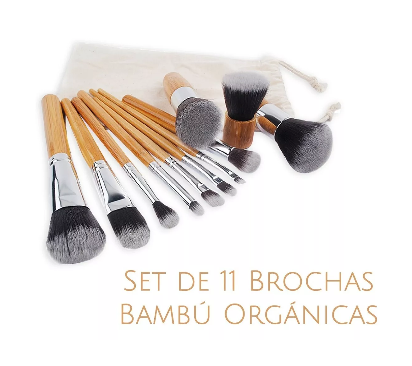 Foto 3 pulgar | Brochas de Maquillaje Bambú Ecológicas Belug 11 Piezas Café Claro