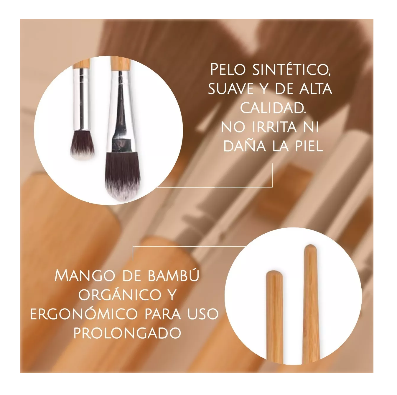 Foto 4 pulgar | Brochas de Maquillaje Bambú Ecológicas Belug 11 Piezas Café Claro