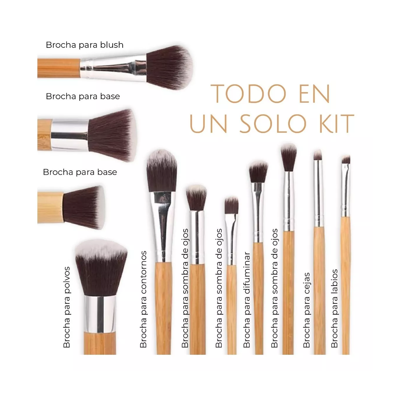 Foto 5 pulgar | Brochas de Maquillaje Bambú Ecológicas Belug 11 Piezas Café Claro