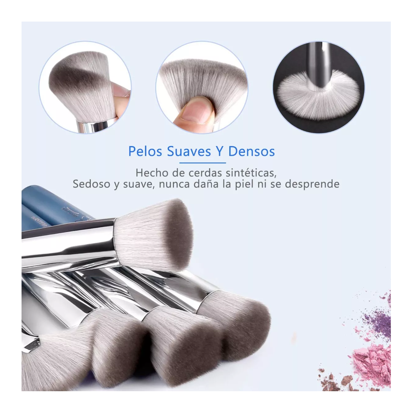 Foto 5 pulgar | Brochas de Maquillaje Base Profesional Kit con Esponja 16 Piezas color Azul Celeste