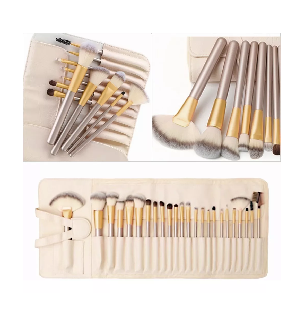 Foto 5 pulgar | Juego de 24 Brochas Pincel de Maquillaje Profesional + Bolsa color Blanquecino