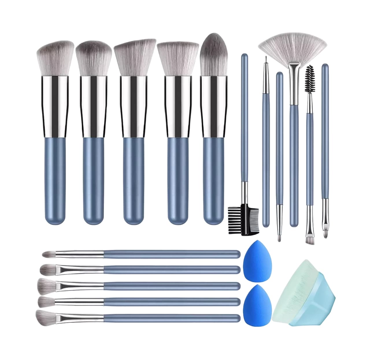 Kit Brochas de Maquillaje + Esponja Belug Azul 19 Piezas $569