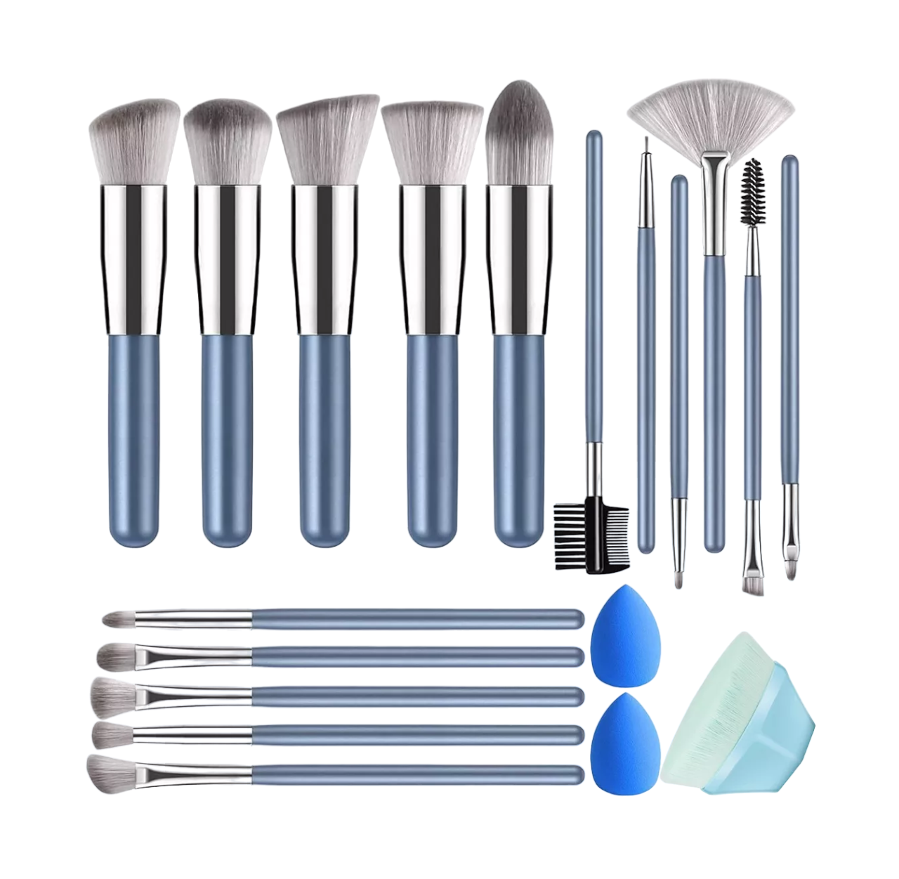 Kit Brochas de Maquillaje + Esponja Belug Azul 19 Piezas