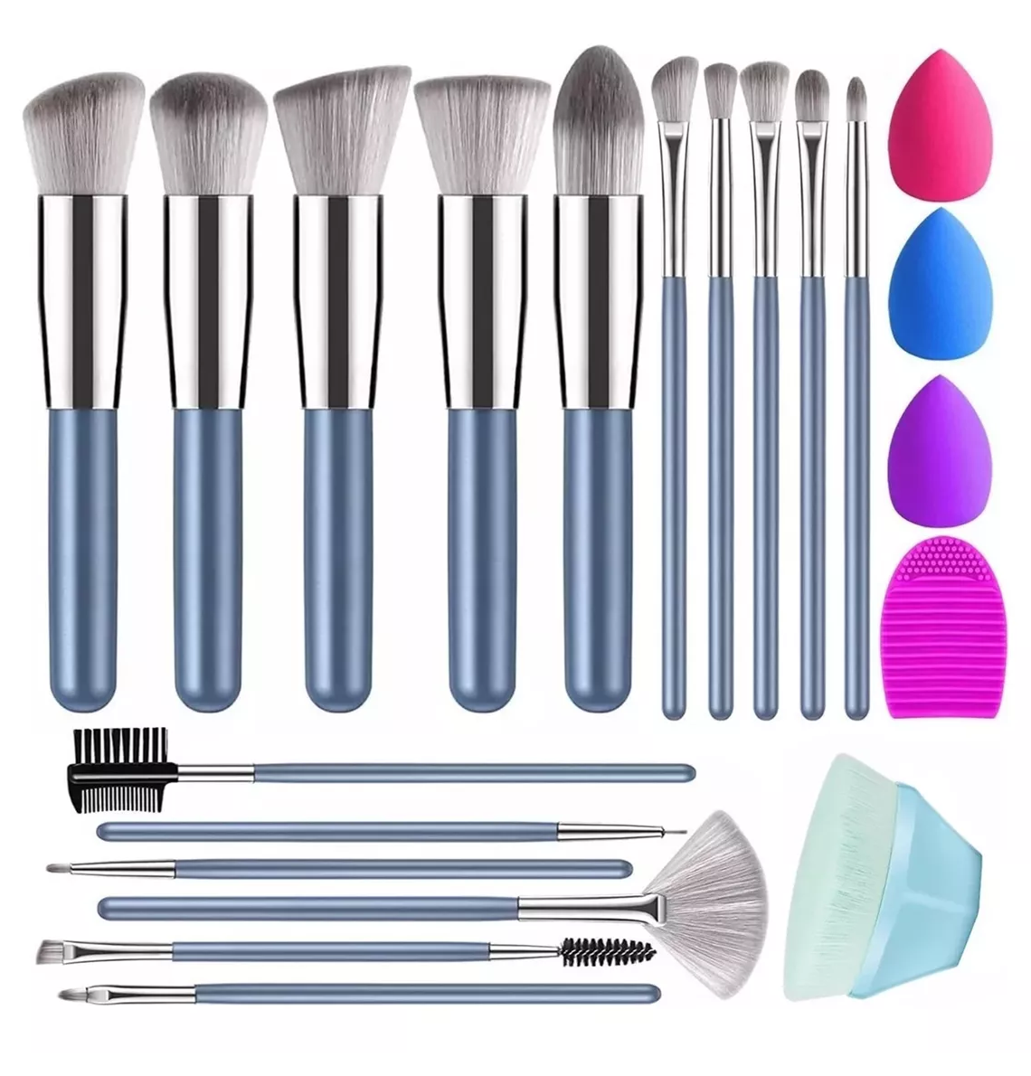 Brochas de Maquillaje Base Profesional Kit con Esponja 21 Pzs Azul