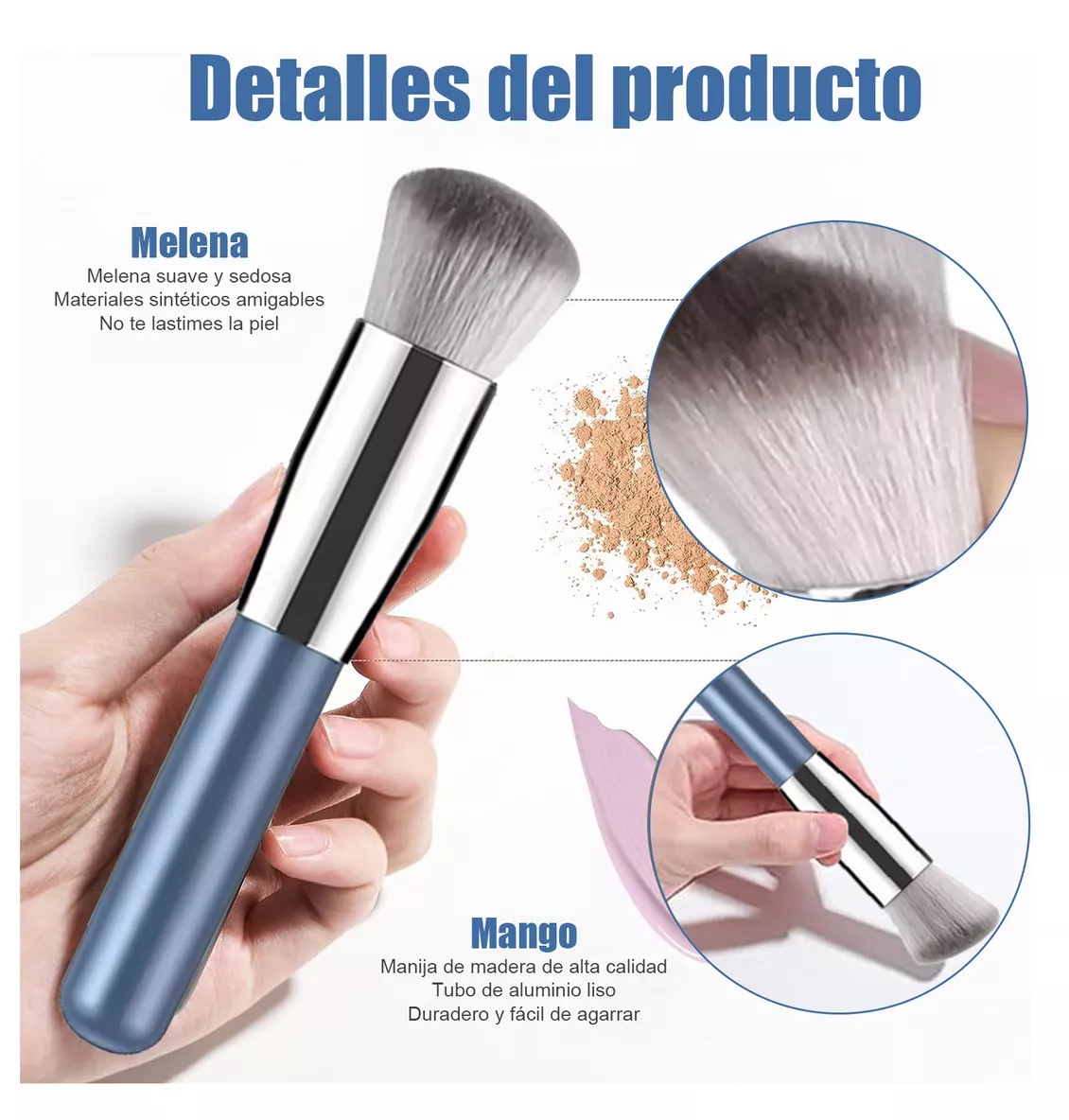 Foto 4 pulgar | Brochas de Maquillaje Base Profesional Kit con Esponja 21 Pzs Azul