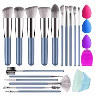 Foto 1 | Brochas De Maquillaje Base Profesional Kit Con Esponja 21 Pzs Azul