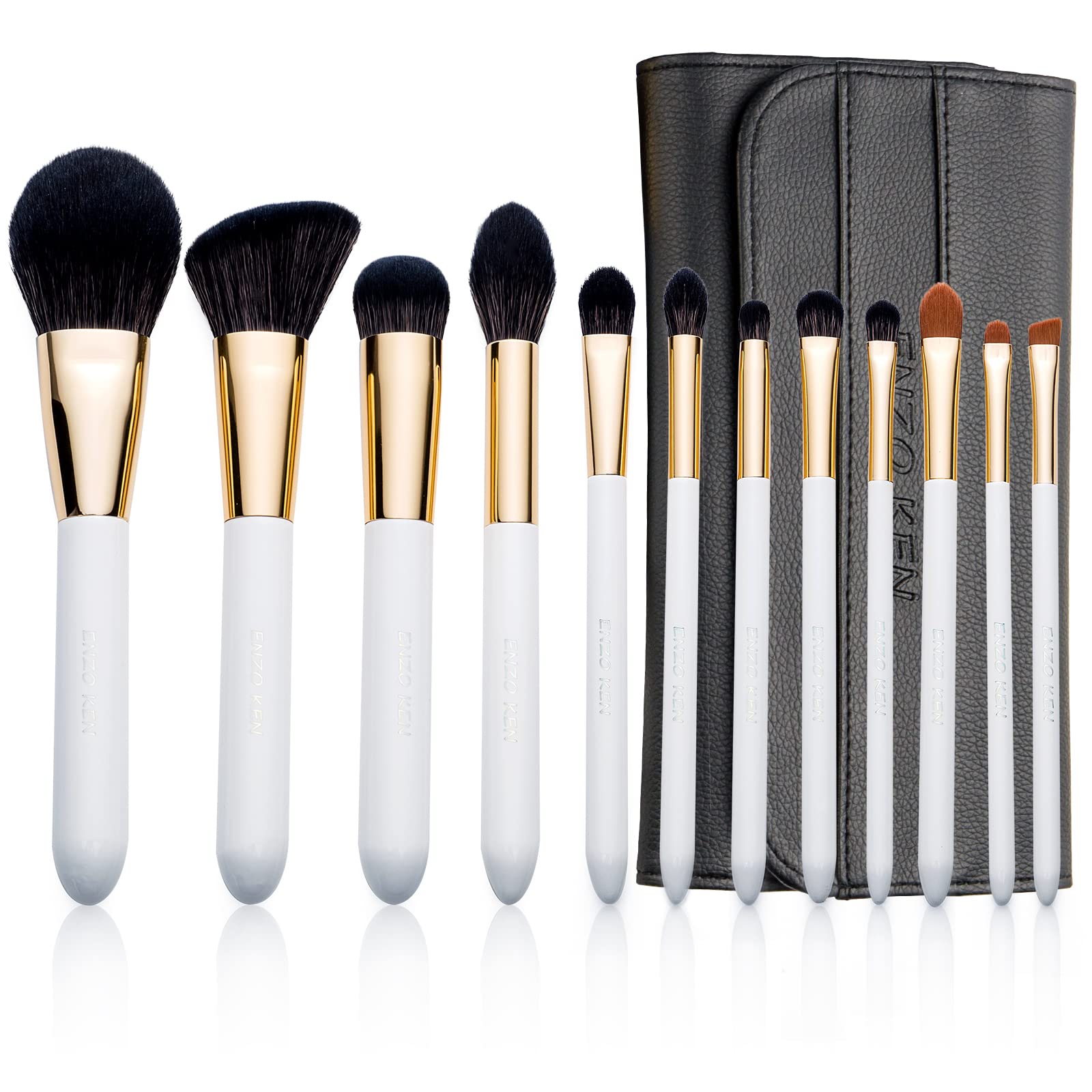 Set De Brochas De Maquillaje Enzo Ken De Pelo De Cabra Negro Natural Con Funda - Venta Internacional.