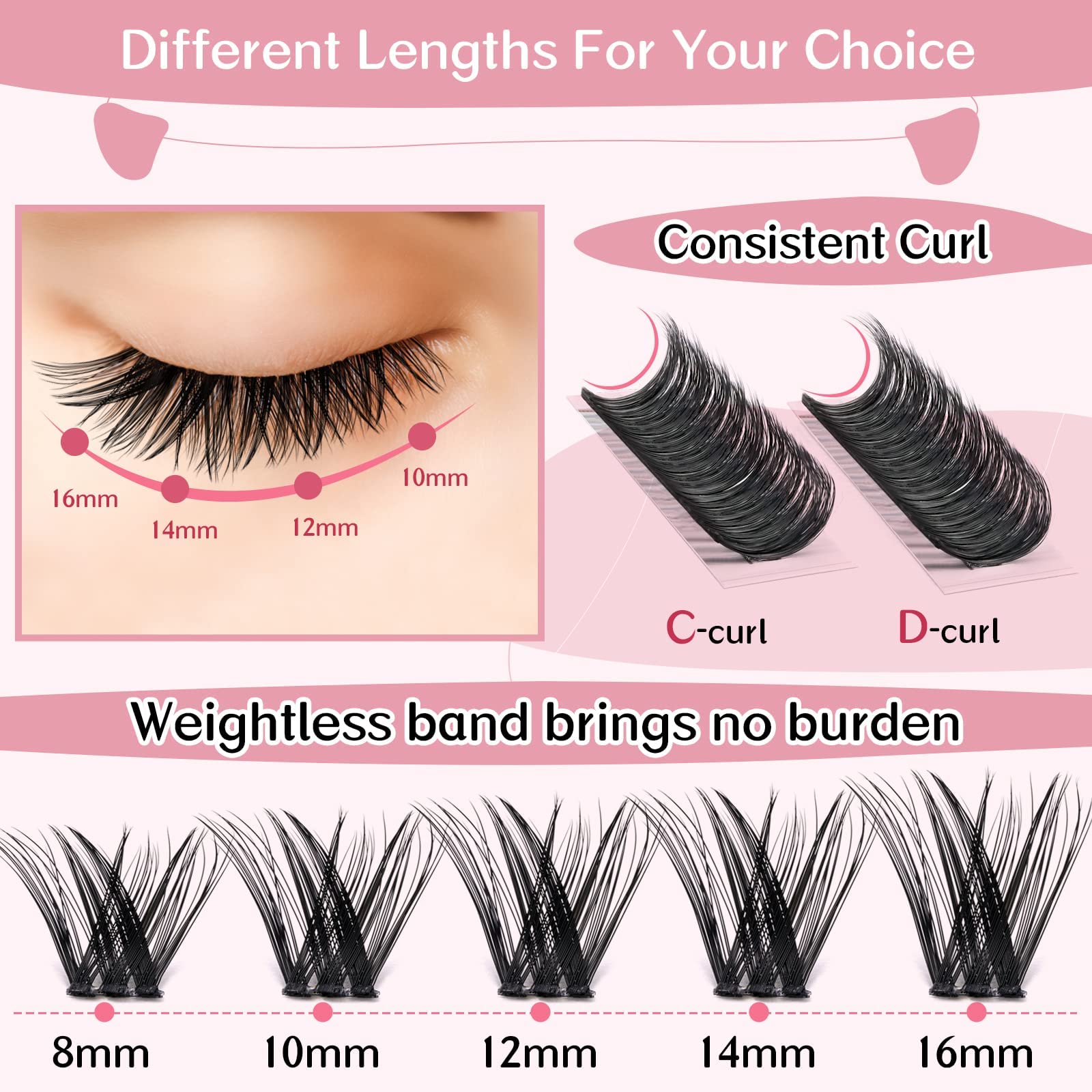 Foto 4 pulgar | Extensión de Pestañas Cluster Lashes Pro Lashbeauty 72 Unidades C-8-16mix - Venta Internacional