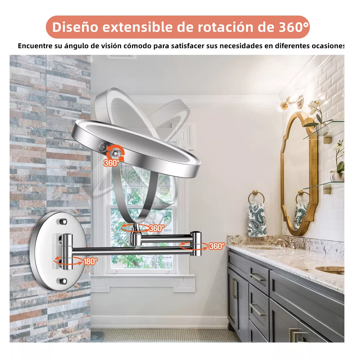 Foto 4 pulgar | Espejo Plegable Con Luz Tríptica Aumentos 3x/2x Eo Safe Imports Esi-14992 Plata