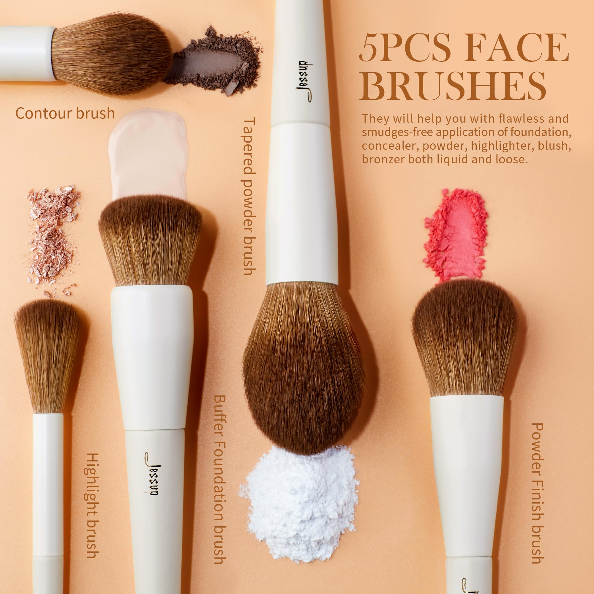 Foto 4 pulgar | Juego De Brochas De Maquillaje Jessup, 5 Piezas, Cepillos Faciales Veganos, Gris Claro - Venta Internacional.