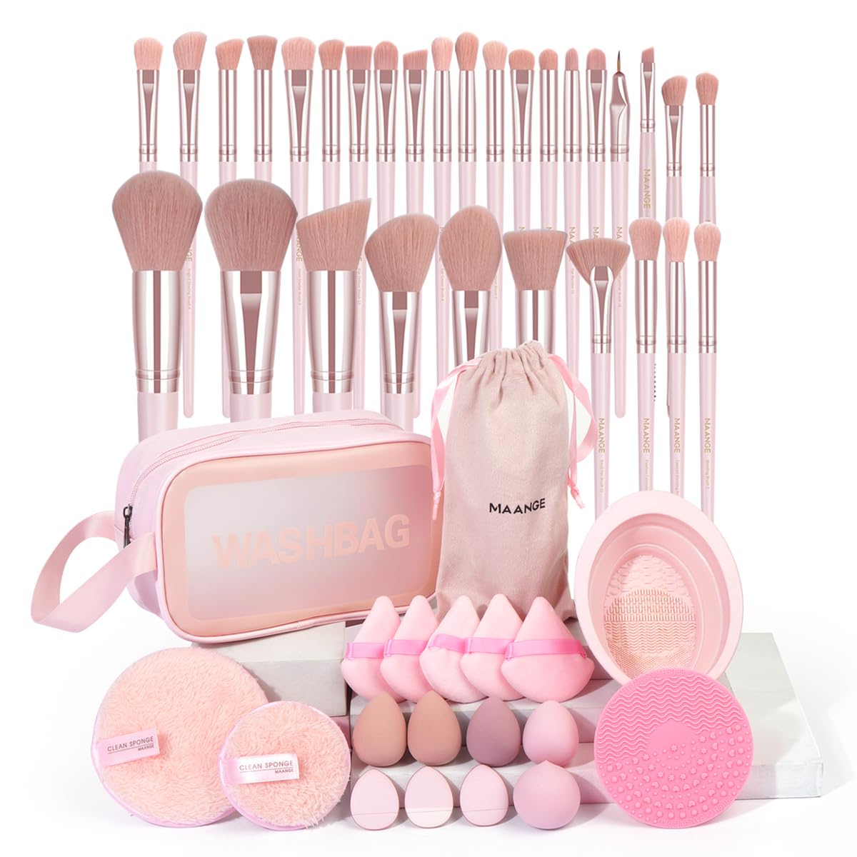 Foto 2 pulgar | Set De Brochas De Maquillaje Maange, 49 Unidades, Sintéticas, Con Bolsa Y Batidora - Venta Internacional.