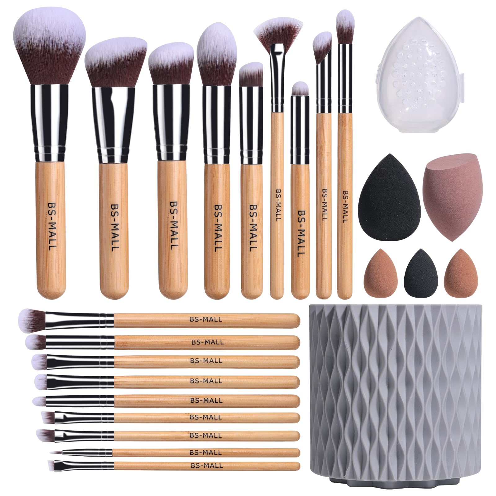 Set De Brochas De Maquillaje Bs-mall Bamboo Synthetic, 18 Unidades Con Soporte - Venta Internacional.