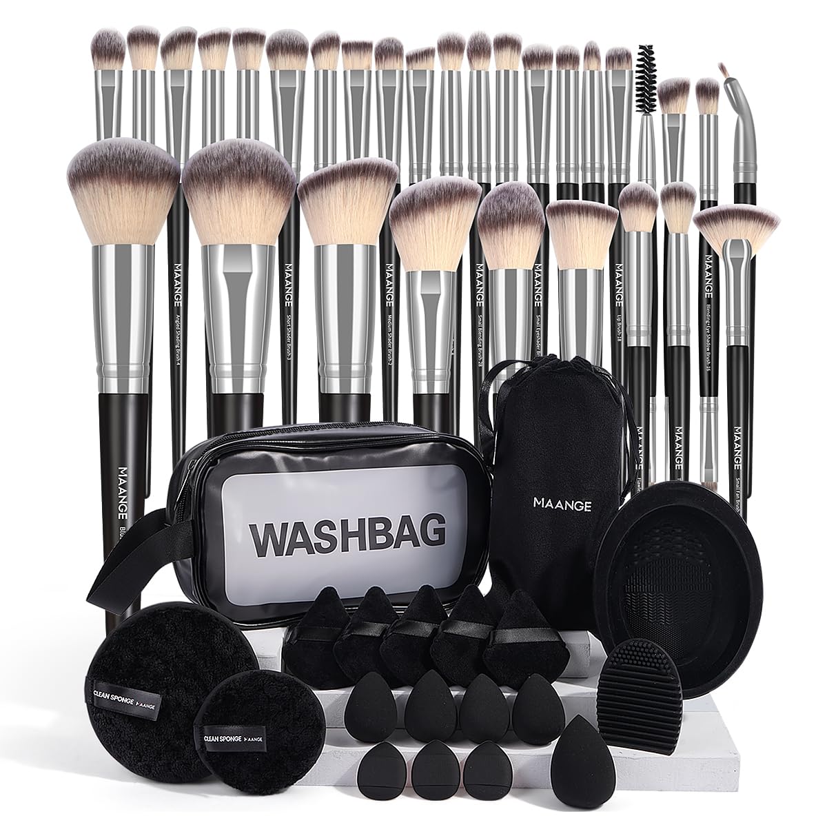 Set De Brochas De Maquillaje Maange, 49 Unidades, Sintéticas, Con Bolsa Y Batidora - Venta Internacional.