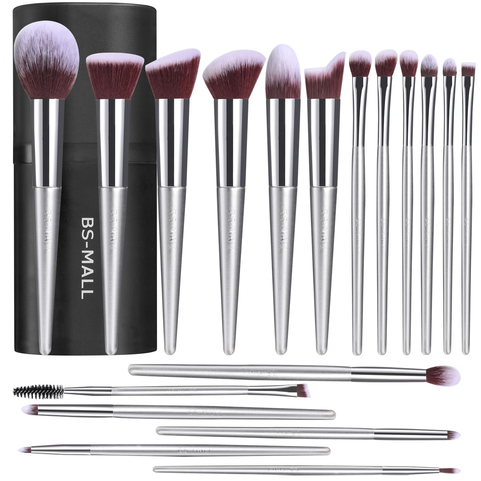 Set De Brochas De Maquillaje Bs-mall, 18 Unidades, Fibra Sintética De Primera Calidad - Venta Internacional.